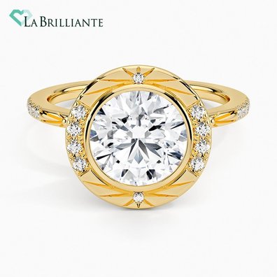 Cinta Deco Halo Lab Diamond Engagement Ring in 18K Yellow Gold
