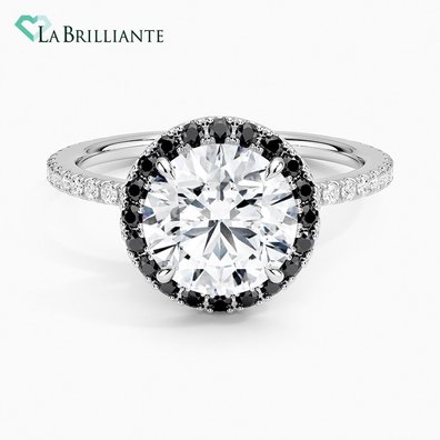 Waverly Halo Lab Diamond Engagement Ring in 18K White Gold with Black Diamond Accents