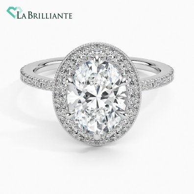 Vintage Waverly Halo Lab Diamond Engagement Ring in 18K White Gold