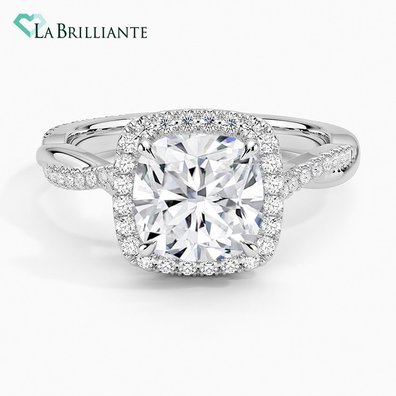 Petie Twisted Vine Halo Lab Diamond Engagement Ring in 18K White Gold
