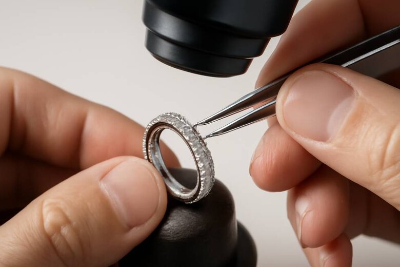 Image: Micro-Pavé Diamond Setting Process - Visual demonstration of precision placement technique showing how each tiny diamond creates continuous sparkle effect