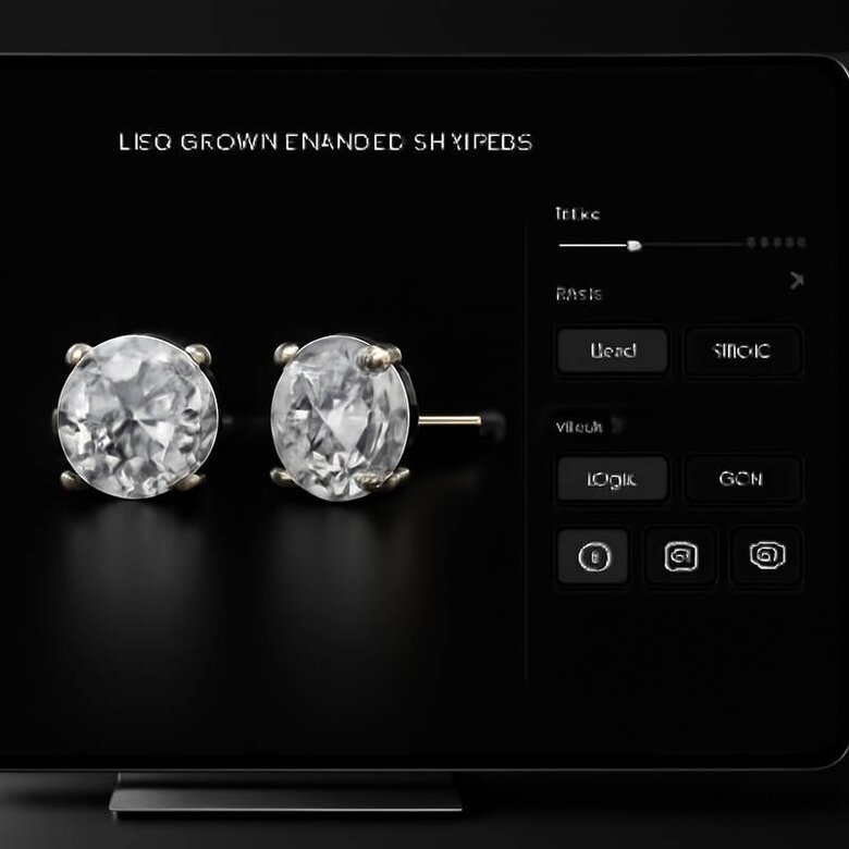 Image: Custom Lab-Grown Diamond Earring Design Interface - Interactive 3D visualization showing personalized stud configurations with real-time rendering and metal selection options