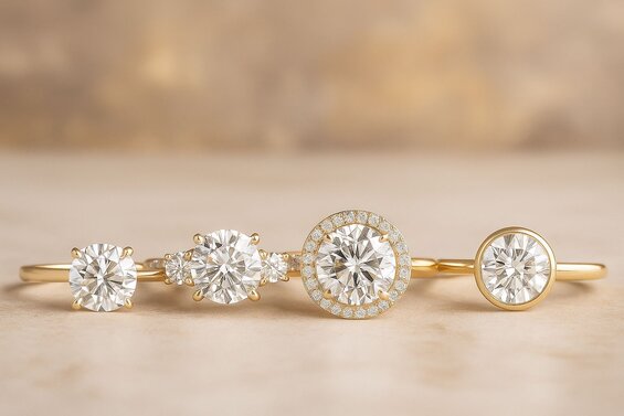 Image: Gallery showing optimal settings for each cut type - rose cuts in bezel, vintage, and flush settings versus brilliant cuts in solitaire, halo, and three-stone configurations with detailed mounting specifications - Perfect setting selection for maximum diamond performance