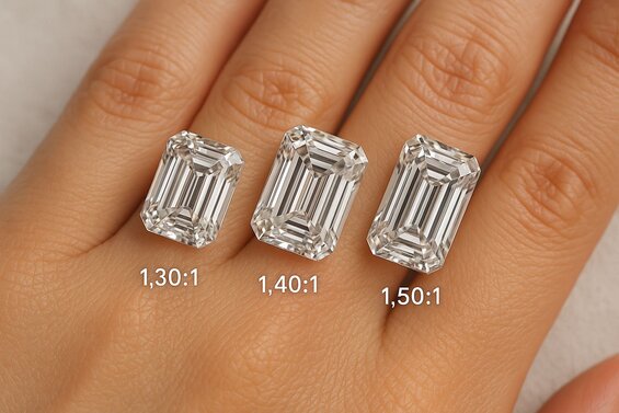 Image: Step Cut Shapes on Different Hand Types - Professional photography showing emerald, Asscher, and baguette cuts on various hand shapes to guide selection