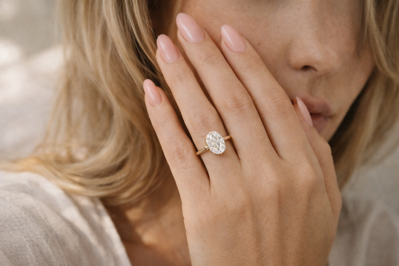 Side-by-side celebrity ring inspiration gallery showing Hailey Bieber and Lady Gaga