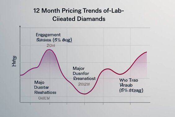 Image: Seasonal Lab Diamond Pricing Trends Graph - 12-month pricing fluctuation chart showing engagement season peaks, holiday promotions, and optimal buying windows with percentage savings opportunities