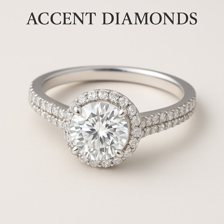 Image: Complete Accent Diamond Size and Setting Comparison Chart - Visual guide showing different accent diamond sizes, cuts, and setting styles with their optimal applications