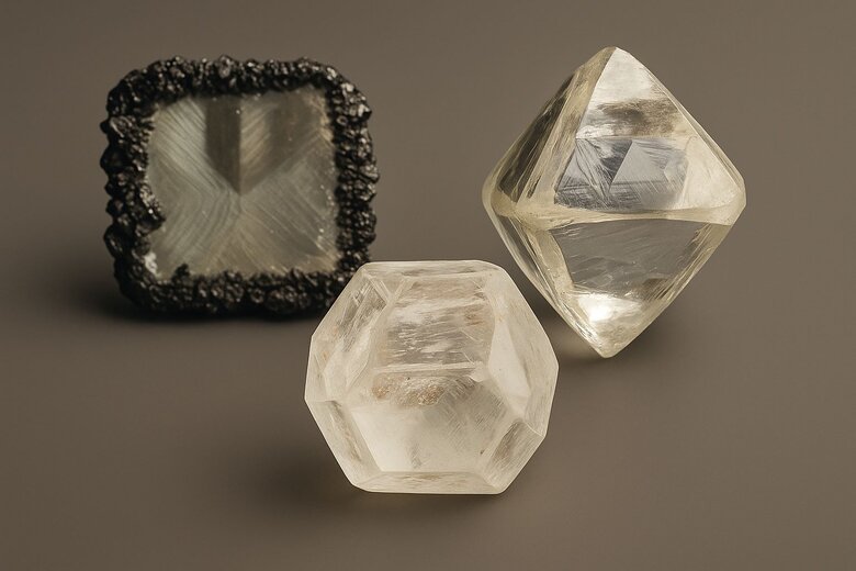 Image: DiamondView Imaging Analysis of CVD vs HPHT Crystal Structures - Side-by-side comparison showing layered CVD patterns versus uniform HPHT structure with inclusion mapping - Helps professionals identify optimal cutting paths and avoid costly mistakes during assessment