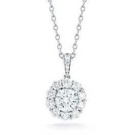 Platinum gold halo lab-grown diamond necklace