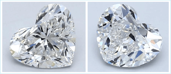 Heart shapes of lab-grown diamonds comparison