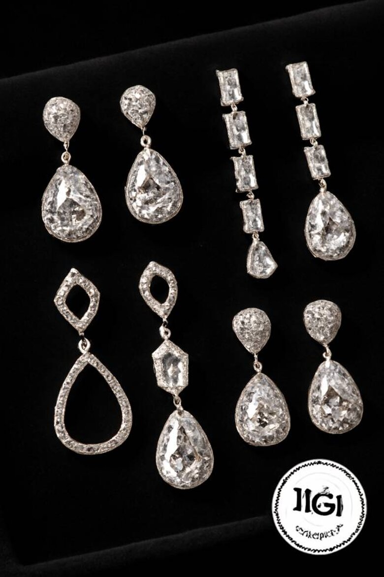 Image: Stunning Lab-Grown Diamond Drop Earrings Collection with IGI Certification - Showcasing elegant teardrop and geometric designs against luxury black velvet background highlighting brilliance and fire