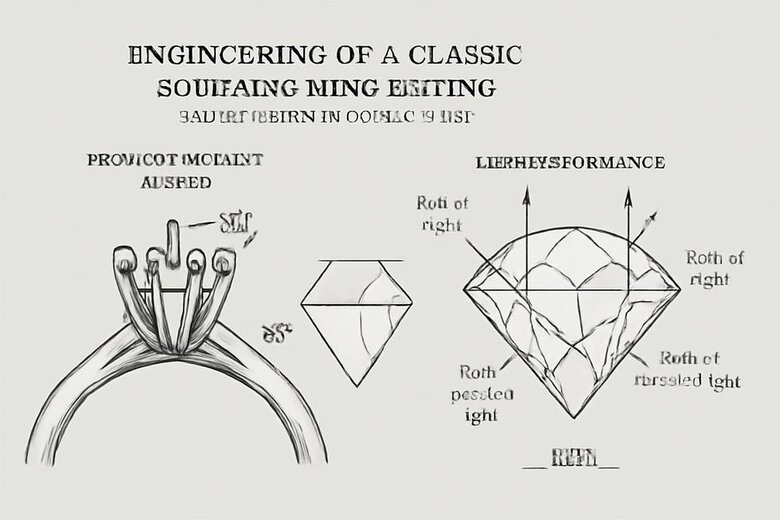 Image: Technical diagram showing prong placement angles and light path optimization in classic solitaire settings - Educates readers on engineering principles behind timeless beauty and security