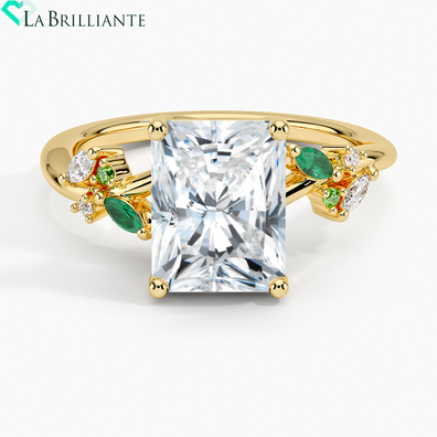 Arden Diamond Ring with Lab Emerald Accents in 18K Yellow Gold