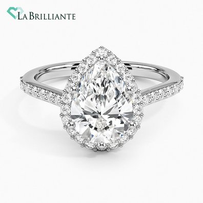 Halo Lab Diamond Engagement Ring in 18K White Gold with Side Stones