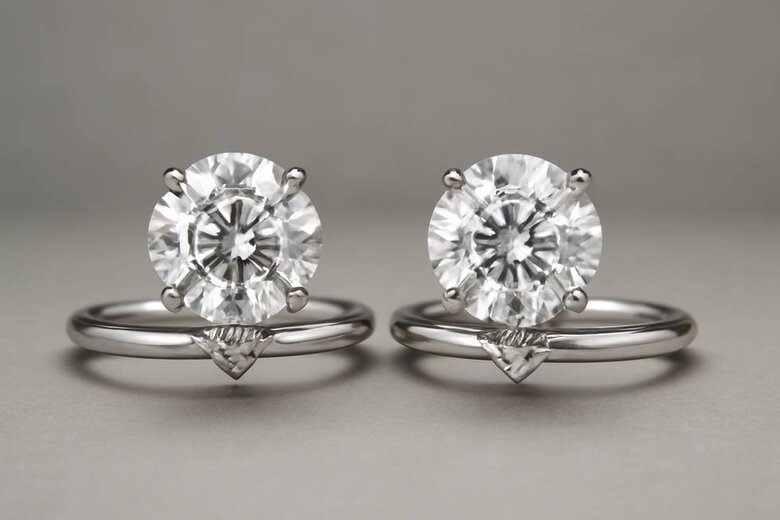 Image: Side-by-side celebrity ring inspiration gallery showing Hailey Bieber and Lady Gaga