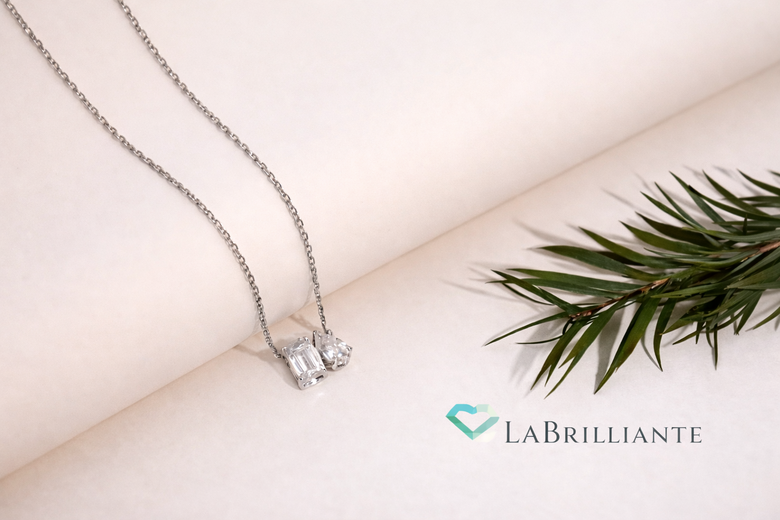 Custom Lab-Grown Diamond Necklace Design Gallery - Side-by-side comparison showing celebrity-inspired designs, personalization options, and certification standards with pricing transparency