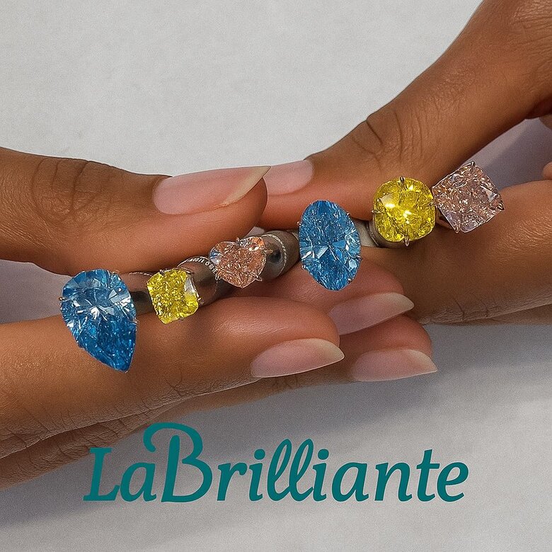 Image: Rainbow Spectrum of Lab-Grown Colored Diamonds - Complete color range from vivid blues to intense pinks showcasing manufacturing precision and grading quality