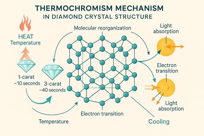 Image: Molecular Structure Diagram Showing Nitrogen-Hydrogen Complex Transformation at 150°C - Visualizes the atomic-level changes that create the color transformation, making complex chemistry accessible to readers
