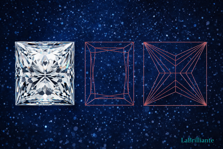 Chevron Pattern Light Pathway Diagram - Detailed cross-section showing how light travels through V-shaped facet arrangements with arrows indicating reflection paths
