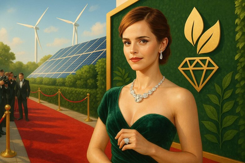 Image: Celebrity Lab-Grown Diamond Showcase - Visual gallery showing Emma Watson wearing lab-grown diamonds to inspire reader confidence in celebrity-endorsed choices