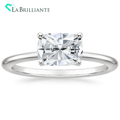 Horizontal Petite Comfort Fit Solitaire Ring in 18K White Gold