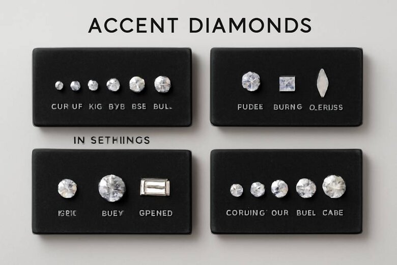Image: Complete Accent Diamond Size and Setting Comparison Chart - Visual guide showing different accent diamond sizes, cuts, and setting styles with their optimal applications