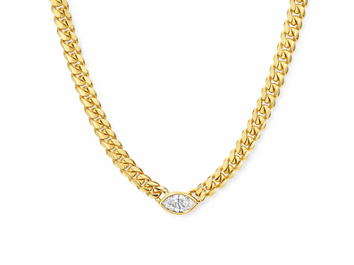 Marquise Diamond Cuban Link 14K Gold Necklace (2)
