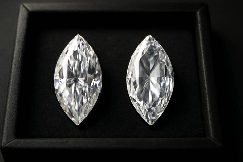 Image: Side-by-side comparison of traditional marquise vs Dutch marquise cut diamonds showing the distinctive broader center and step-cut facets along edges - Helps readers instantly visualize the unique difference that makes Dutch marquise so special