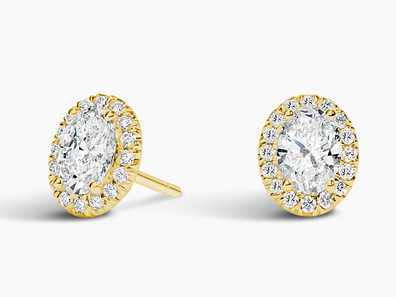Oval Lab Grown Diamond Halo Stud Earrings (2 ct. tw.) in 18K Yellow Gold