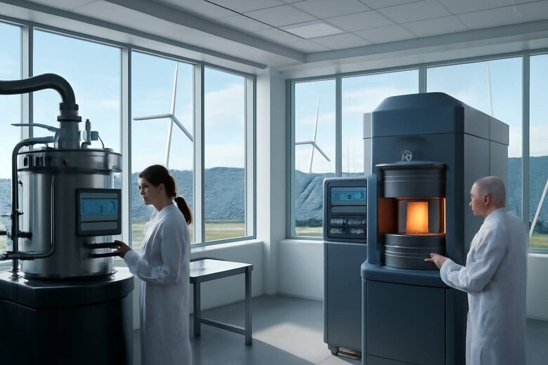 Image: Modern Lab-Grown Diamond Creation Process - Showcasing renewable energy-powered facilities producing sustainable luxury diamonds for conscious consumers