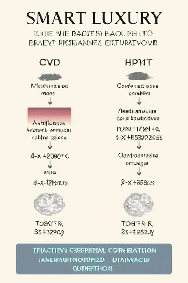 Infographic: CVD vs. HPHT Diamond Growth Process Comparison - Demystifies complex laboratory technology through visual flowchart showing temperature, pressure, timeline, and carbon transformation for both methods, making technical credibility accessible