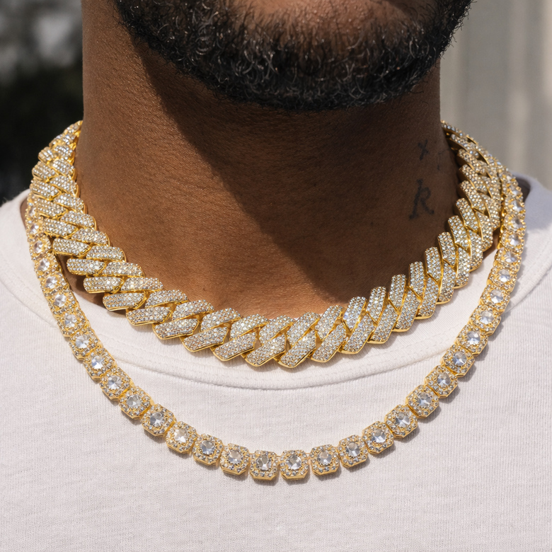  Budget maximization visualization showing 3 Cuban chains of increasing size and diamond coverage at same $20K budget - Demonstrates how lab-grown technology enables progressive upgrades within fixed investment