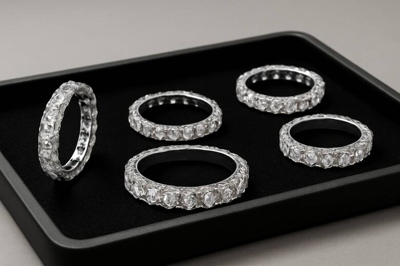 Image: Stunning Lab-Grown Diamond Eternity Band Collection - Celebrity-inspired designs showcasing continuous sparkle with CVD and HPHT diamonds in platinum settings