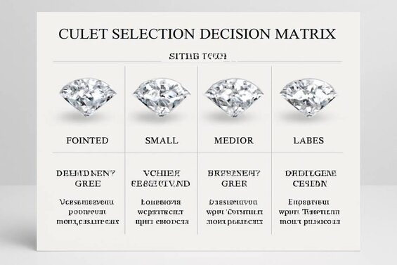 Image: Culet Selection Decision Matrix for Different Diamond Applications - Visual guide showing recommended culet grades for engagement rings, vintage collections, investment pieces, and daily wear jewelry with specific reasoning for each category