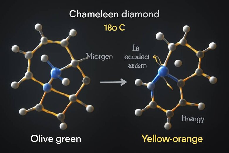 Image: Molecular Structure Diagram Showing Nitrogen-Hydrogen Complex Transformation at 150°C - Visualizes the atomic-level changes that create the color transformation, making complex chemistry accessible to readers