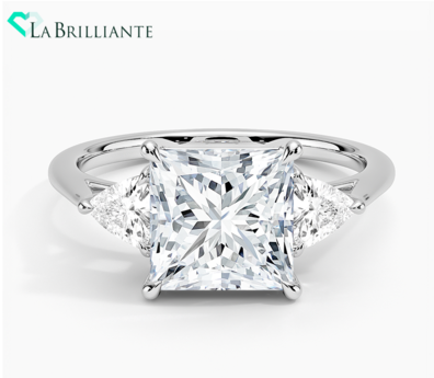 Luxe Trillion Cut Three Stone Diamond Ring in 18K White Gold