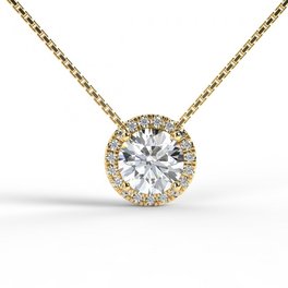 Yellow gold halo lab-grown diamond necklace