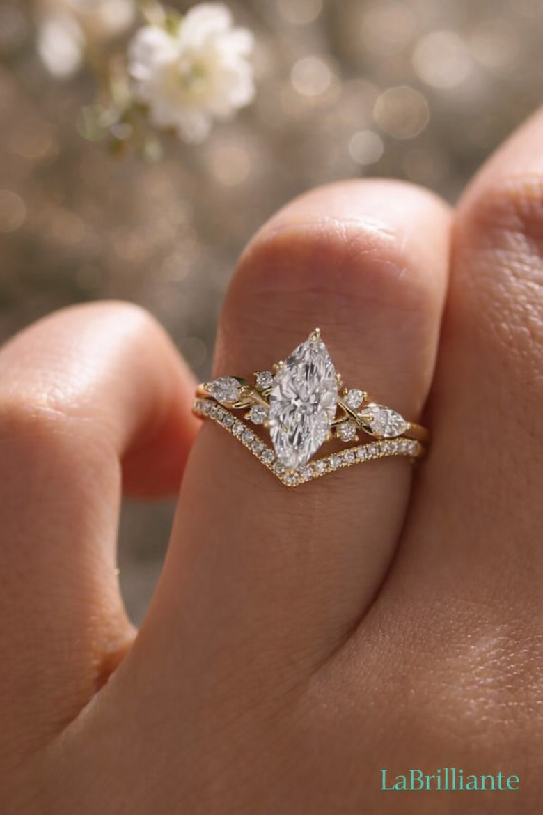 Side-by-side microscopic comparison of lab-grown vs natural marquise diamond crystal structure - Demonstrates identical optical properties dispelling quality concerns