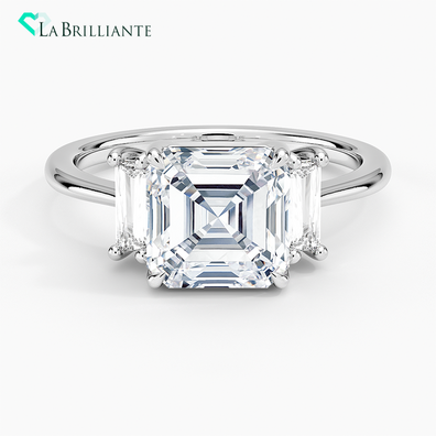 Vertical Baguette Three Stone Diamond Ring in 18K White Gold