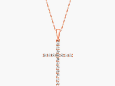 Lab-Grown Diamond Cross Pendant In 14K Rose Gold