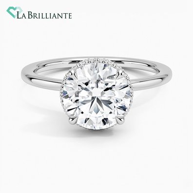 Double Hidden Halo Lab Diamond Engagement Ring in 18K White Gold
