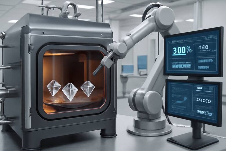 Image: Modern CVD facility showing the controlled environment and precise equipment used for geometric diamond production - Demonstrates the advanced technology behind consistent geometric shapes