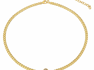 Floating Pear Shaped Diamond Cuban Link Necklace in 14K Gold