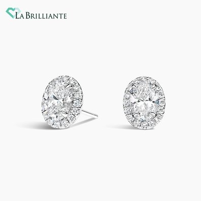 Oval Lab Diamond Halo Stud Earrings (2 ct. tw.) in 18K White Gold