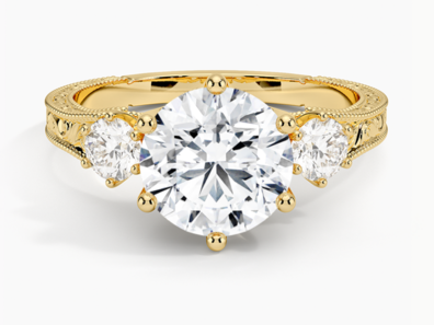 Hudson Engraved Three Stone Diamond Ring (1_3 ct. tw.) in 18K Yellow Gold