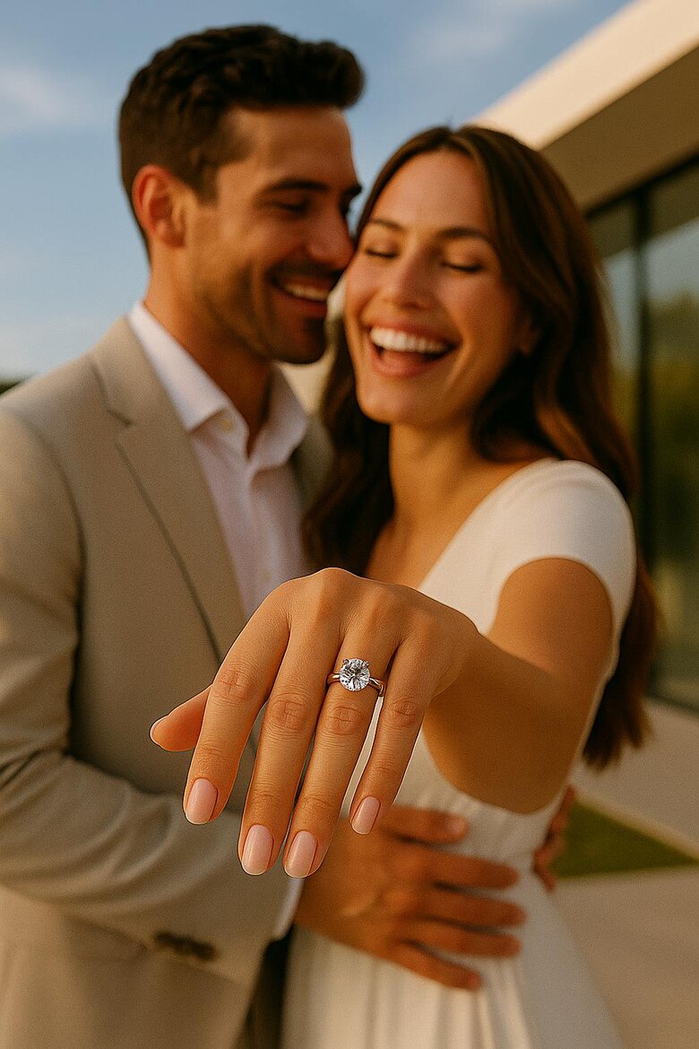 Image: Progressive size comparison showing 1-carat, 2-carat, and 3-carat diamonds on hand models with different skin tones under various lighting conditions optimized for social media photography - Demonstrates visual impact differences for Instagram documentation