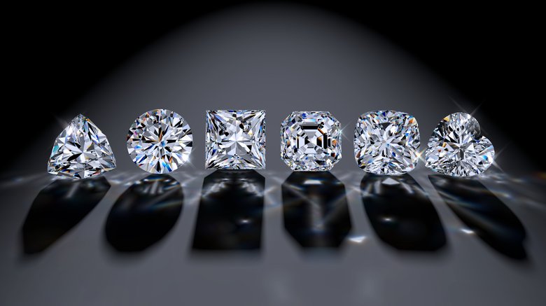 Shaped lab grown diamonds on dark background