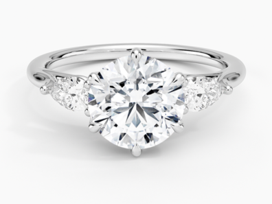 Luxe Delilah Three Stone Pear Diamond Ring in 18K White Gold