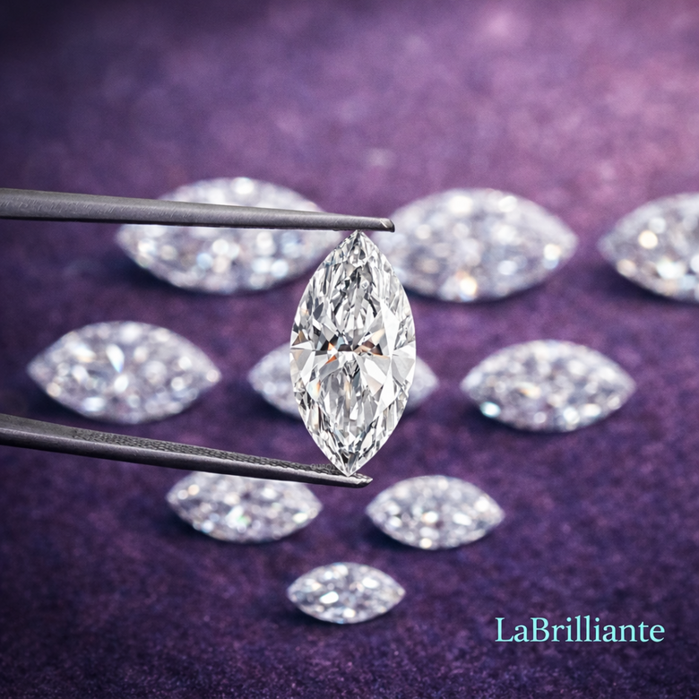 Historical timeline visualization showing King Louis XV commissioning marquise cut in 1745 to Selena Gomez