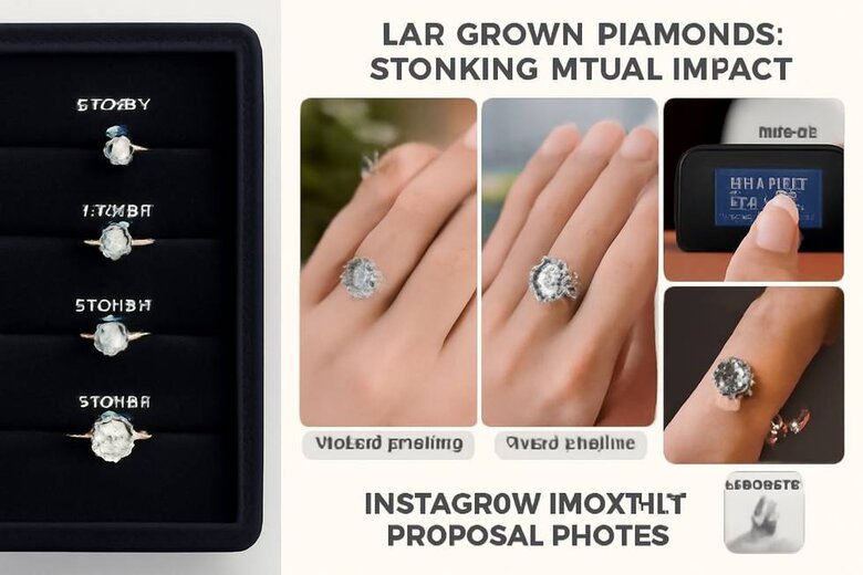 Image: Instagram Ring Photography Guide - Before/after shots showing how different diamond sizes photograph under various lighting conditions, with specific tips for capturing maximum sparkle and fire for social media content